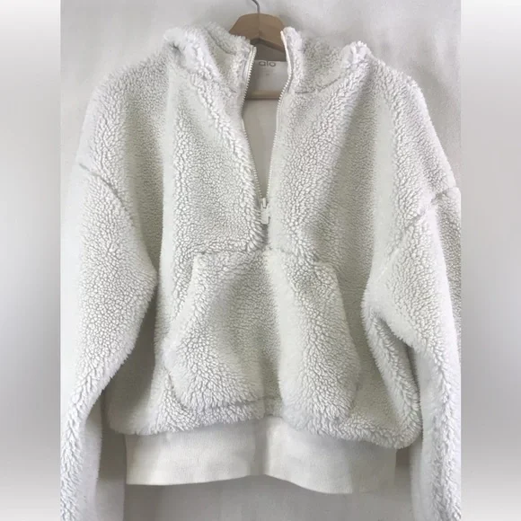 Alo white Sherpa half zip hoodie jacket - Picture 1 of 4
